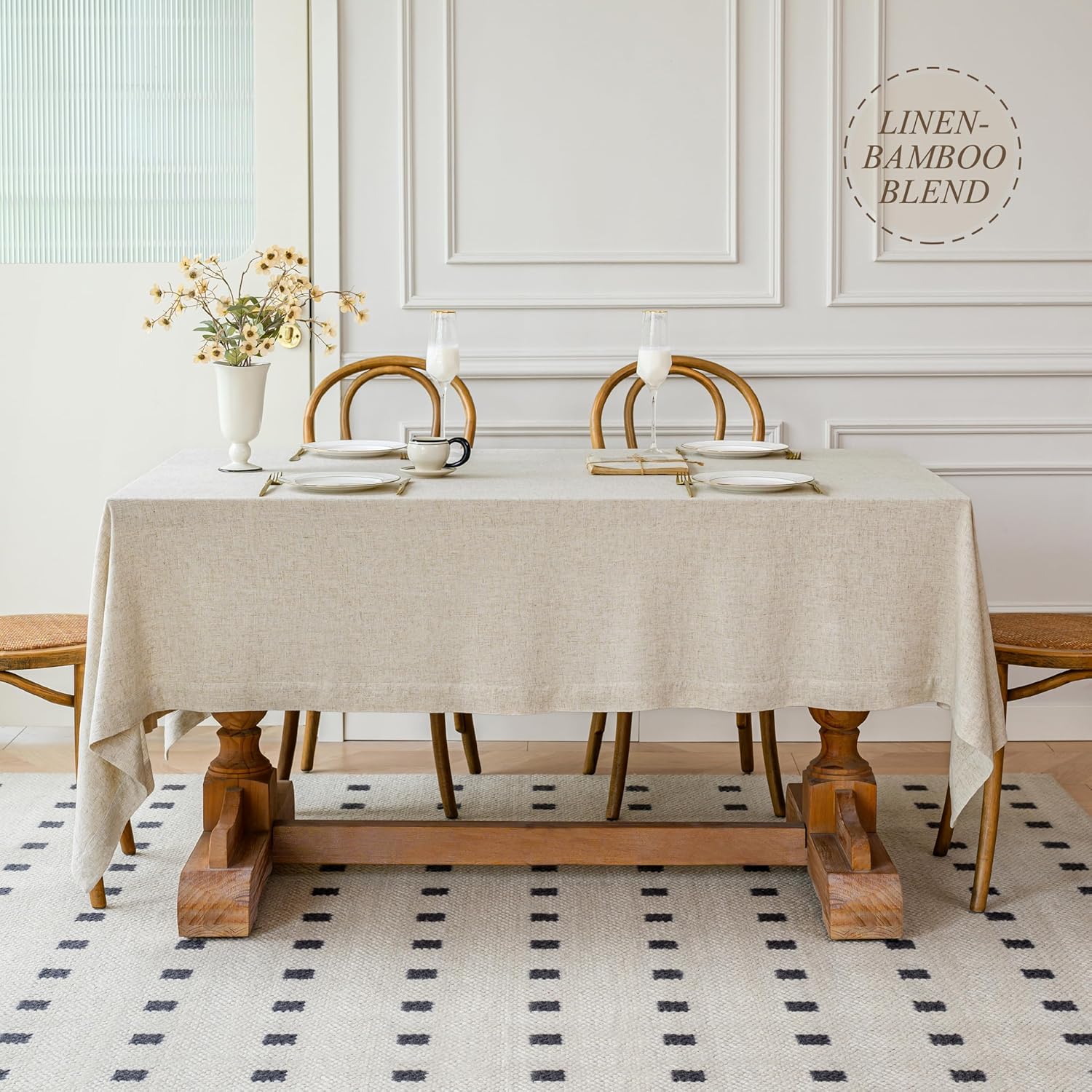Linen World Linen Blend Tablecloth 90x132 Inch,Linen-Textured Soft Cool & Breathable,Machine Washable Rectangle Table Cloth for Dining,Kitchen,Outdoor,Festival