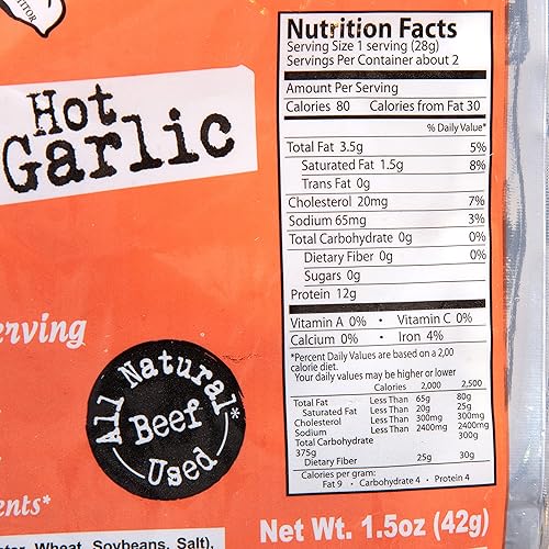 Miniatura 3 de Strollo's Beef Jerky Paquete de 4 ajos calientes, 1.5 onzas cada uno, bajo en sodio, bajo en azúcar, bajo en carbohidratos, fabricado con carne de