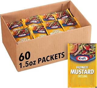 Kraft Honey Mustard Single Serve Salad Dressing Packets, 1.5 oz, 60 Count - Portable Portion Control for Salads & Snacks