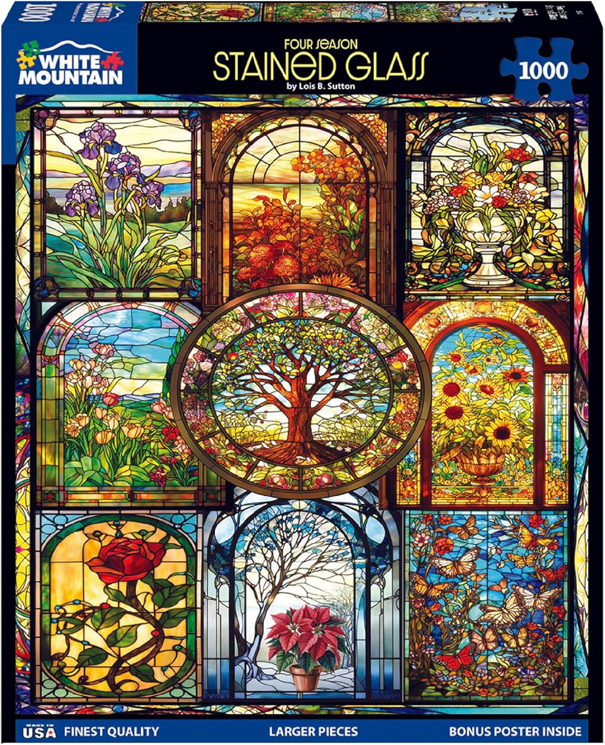 White Mountain 1000 Piece Jigsaw Puzzle Fun Collage Puzzles with Large Pieces Gift for Adults and Family 24"x30" - Four Season Stained Glass