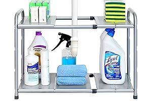 Simple Houseware Under Sink 2 Tier Expandable Heavy Duty Metal Shelf Organizer...