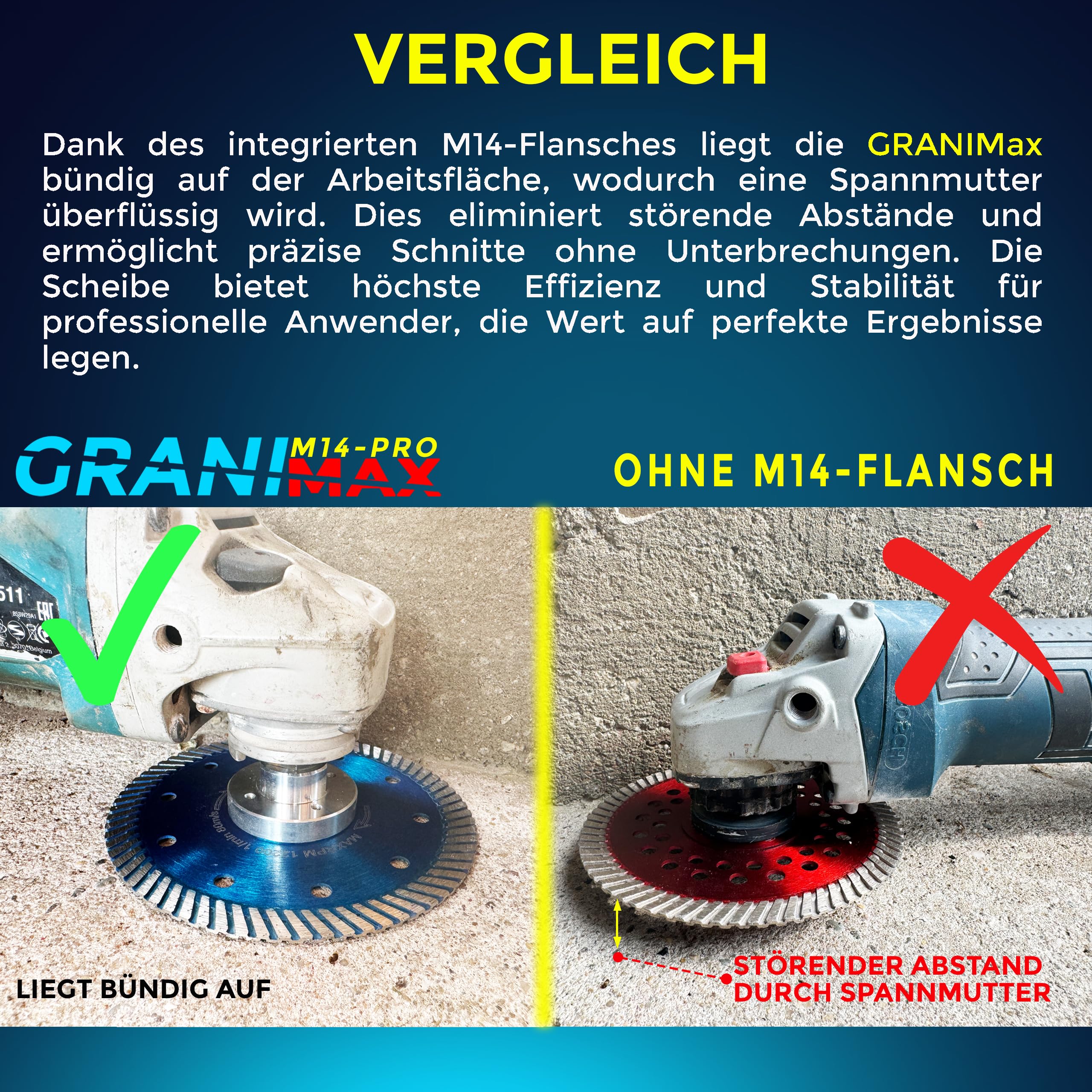 BERGMANN ® Flangia M14 Ø 125 mm disco diamantato | per granito cemento Mamor Stone | separazione a filo con smerigliatrice angolare