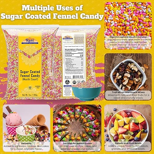 Miniatura 4 de Caramelo de hinojo recubierto de azúcar Rani 7 onzas (7.05 oz)  Golosina digestiva india para después de la comida  Vegano  Apto para gluten  Sin
