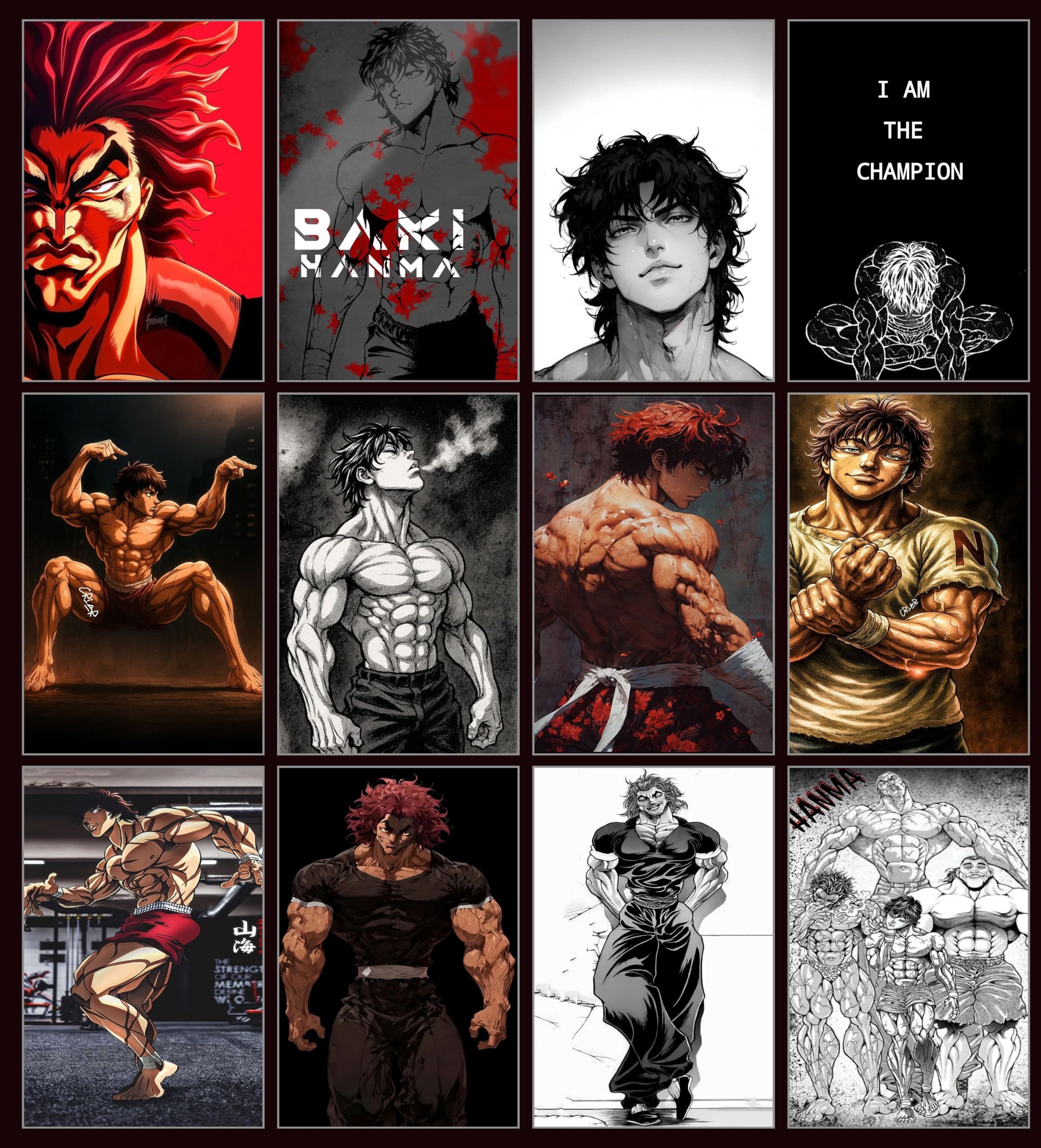 Dream World Decor Baki Hanma Anime Wall Poster Set of 12 | Premium A4 Size Art Prints | 350 GSM Glossy Paper with Double-Sided Tape | Anime Wall Décor for Bedroom, Kids Room, Gaming Setup, Gym & Office (8 x 12 Inches)-image-2