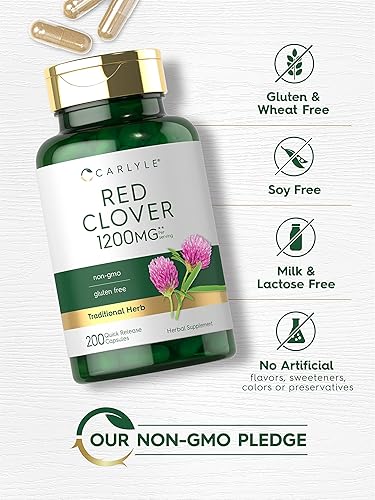Miniatura 4 de Carlyle Cápsulas de trébol rojo de 1200 mg | 200 unidades | Trifolium Pratense | Sin OMG, sin gluten | Suplemento de extracto de flor de trébol rojo