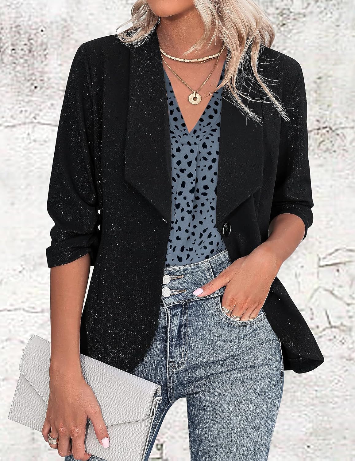Long Sleeve Blouses for Women, Leopard Print Chiffon Tops V Neck Loose Business Shirts Casual Work Tunic - Image 3