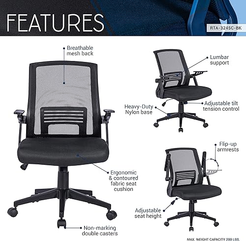 Miniatura 4 de Techni Mobili, Silla ergonómica negra de malla de oficina