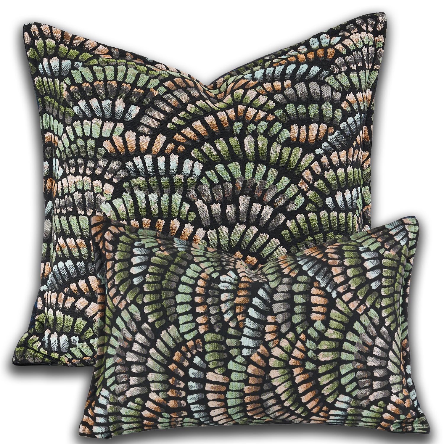 Yonous Premium Series Rainbow Feather Jacquard Cushion Covers，‌Luxurious Cotton-Linen Front & Dutch Velvet Back Cushion Case for Home Décor, Covers Only, Mint Green, 18x18 Inch / 45 x 45 cm