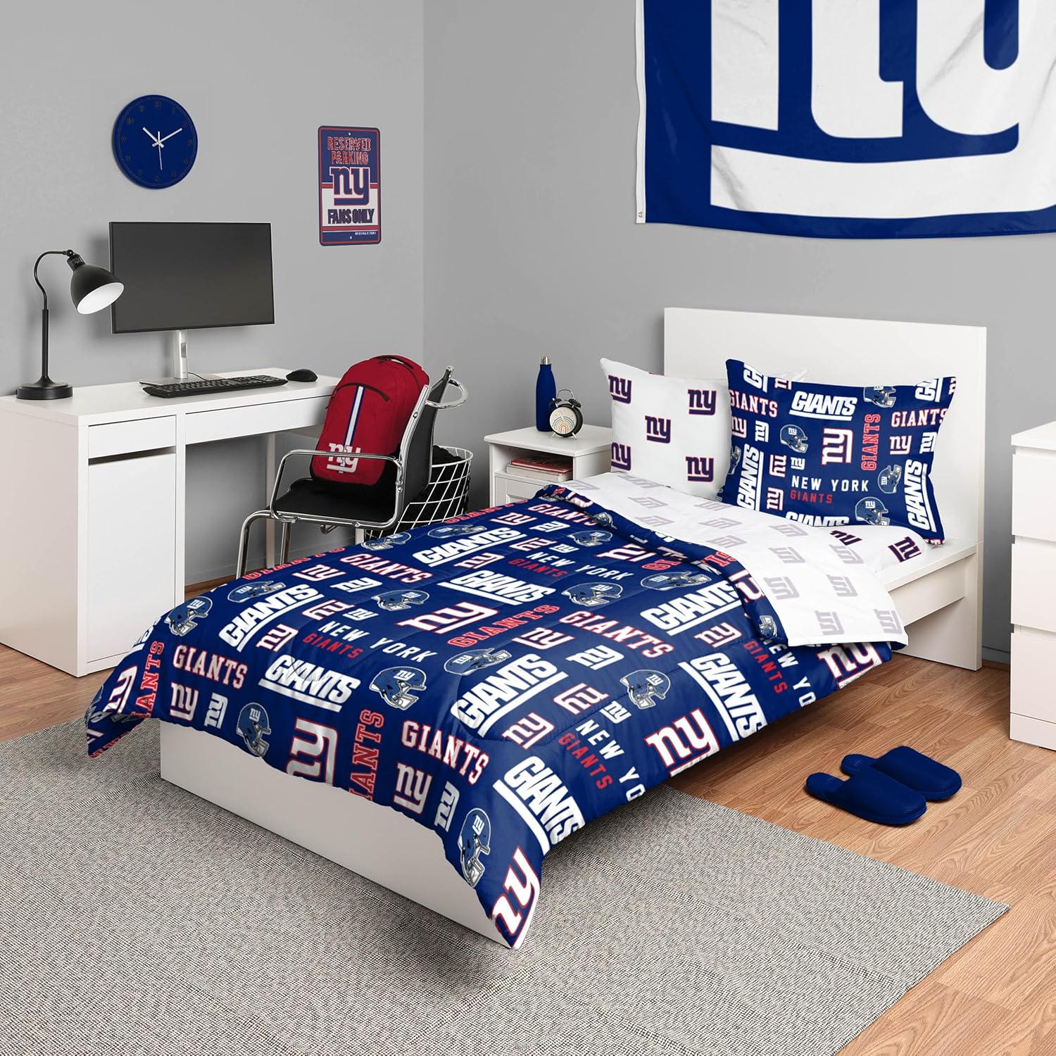 FOCO Unisex-Adult NFL Team Logo Bed in a Bag Comforter, Sheets, Pillow Cases Bedding 5-Piece Set New York Giants Twin