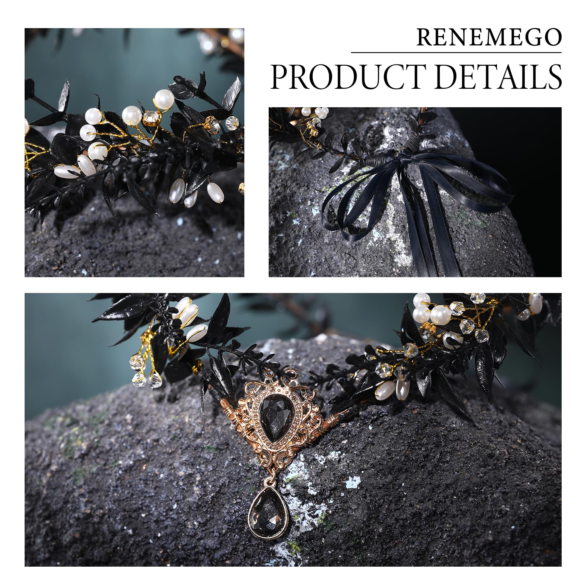 Amazon.com: RENEMEGO Renaissance Black Elf Fairy Flower  display picture 2