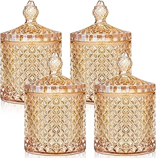 Aoriher 4 Pcs Crystal Glass Candy Jar Set with Lids Home Decorative Stor...