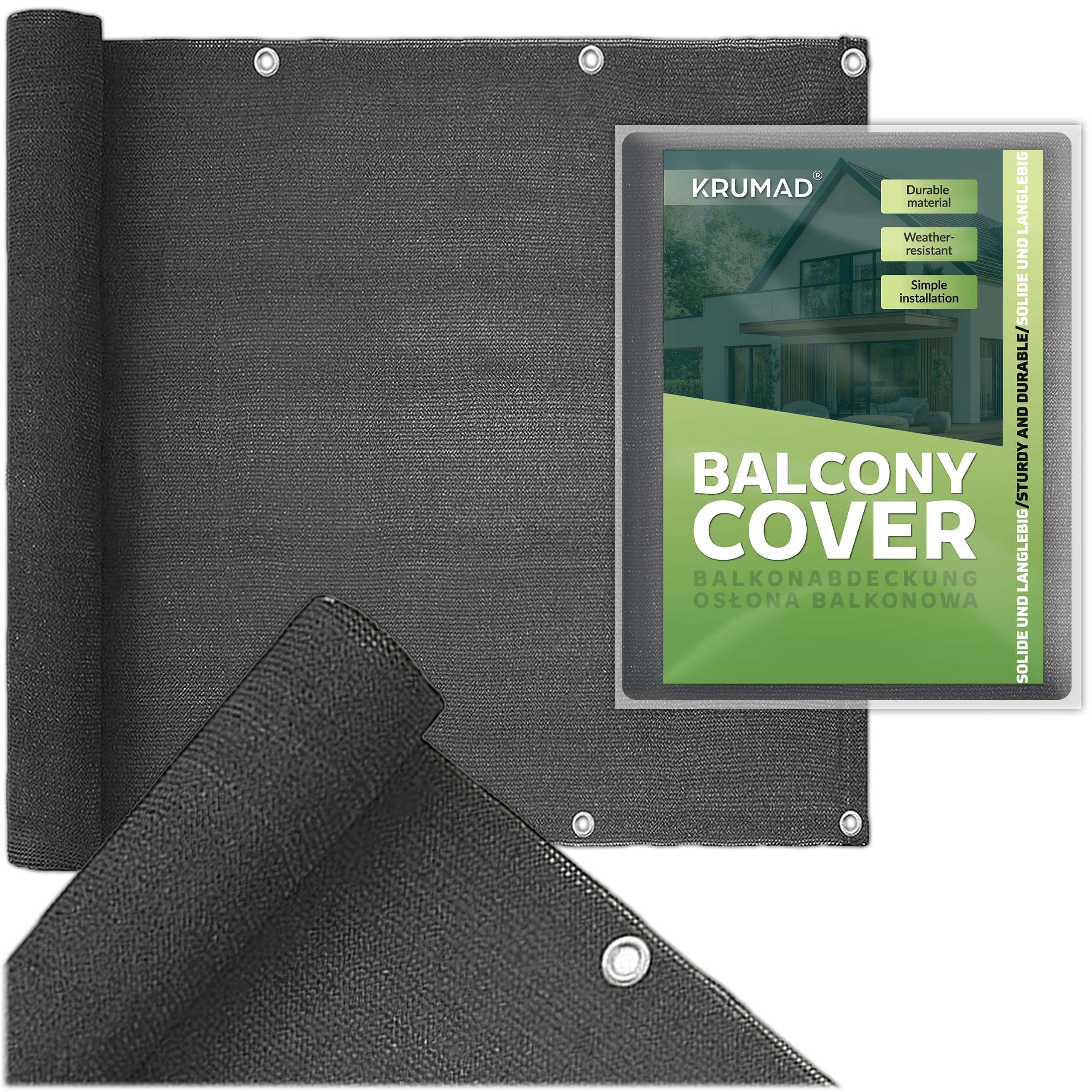 Balcony Privacy Screen 0.8 m x 5 m, Weatherproof, 95% Shade, 180 g/m² PEHD, UV & Wind Protection, for Patio, Garden & Fence, Includes Cable Ties & Cord, Anthracite Grey