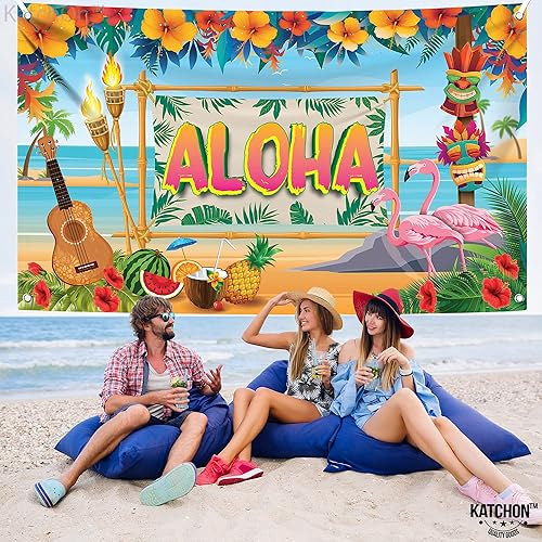 Miniatura 6 de KatchOn, Cartel Aloha para decoraciones de fiesta Luau - Xtralarge, 72 x 44 pulgadas, pancarta de Luau para decoraciones de fiesta Aloha  Fondo