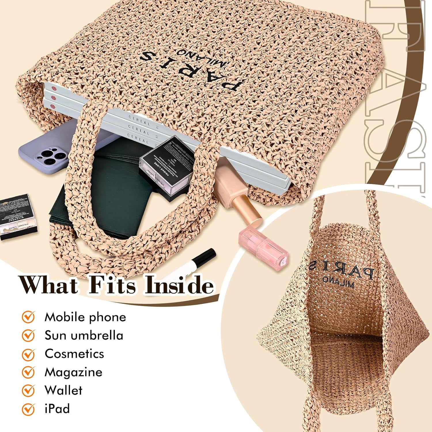 Large Straw Beach Bag for Women Summer Woven Shoulder Tote Bag Straw Purses and Handbags for Vacation | Large, Straw, Summer, Woven, Straw Purses, for Vacation - Image 5