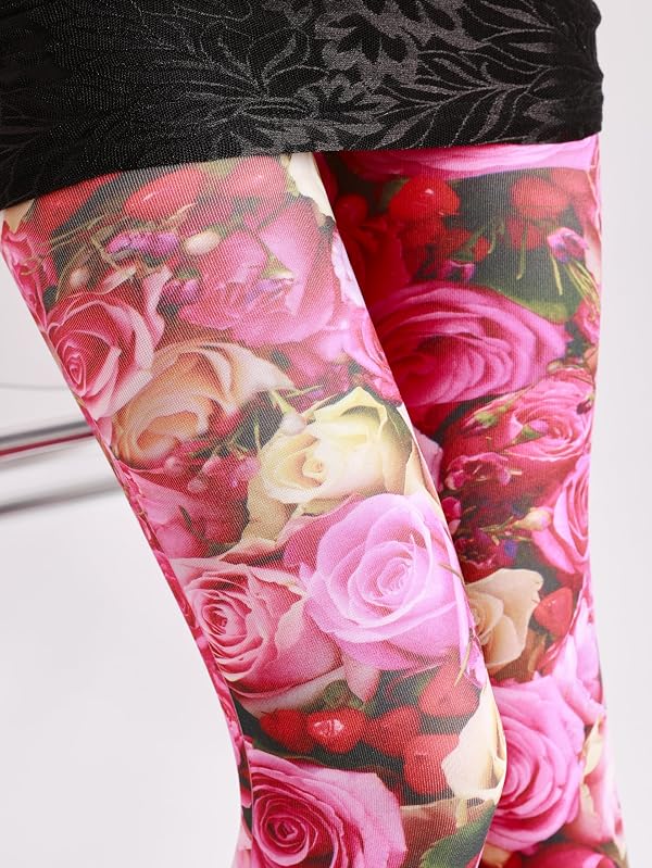 Sahabowi Women's Beautiful Flower Park Colorful Tights, Cartoon Strawberry Pantyhose with High Waistband Soft (LW2025091518, coloful pink rose) by Sahabowi - Image 6