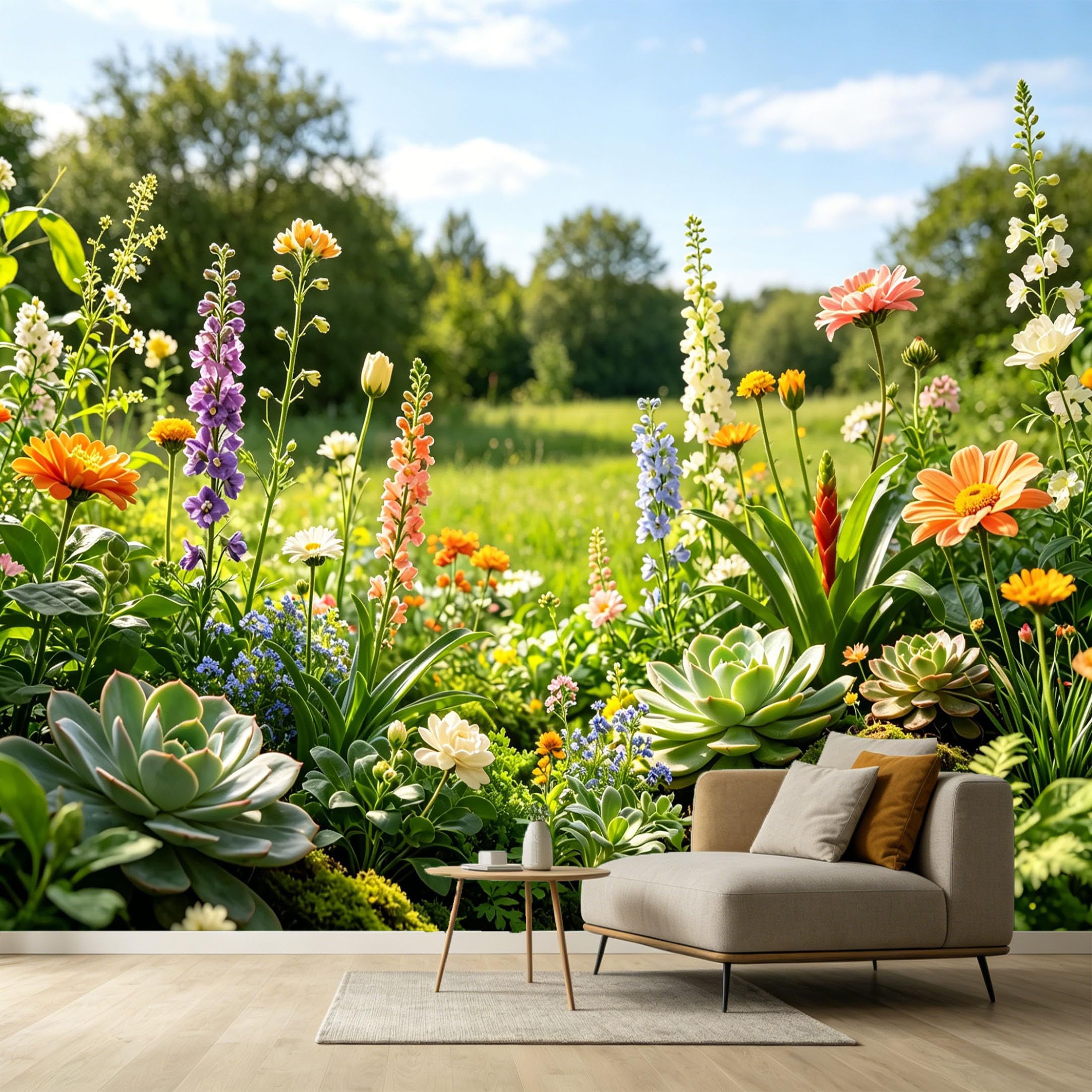 Custom Size Wall Murals Botanical Watercolor Wildflowers Succulents Garden SelfAdhesive Wall Fabric Removable Large Wallpaper for Photo Living Room