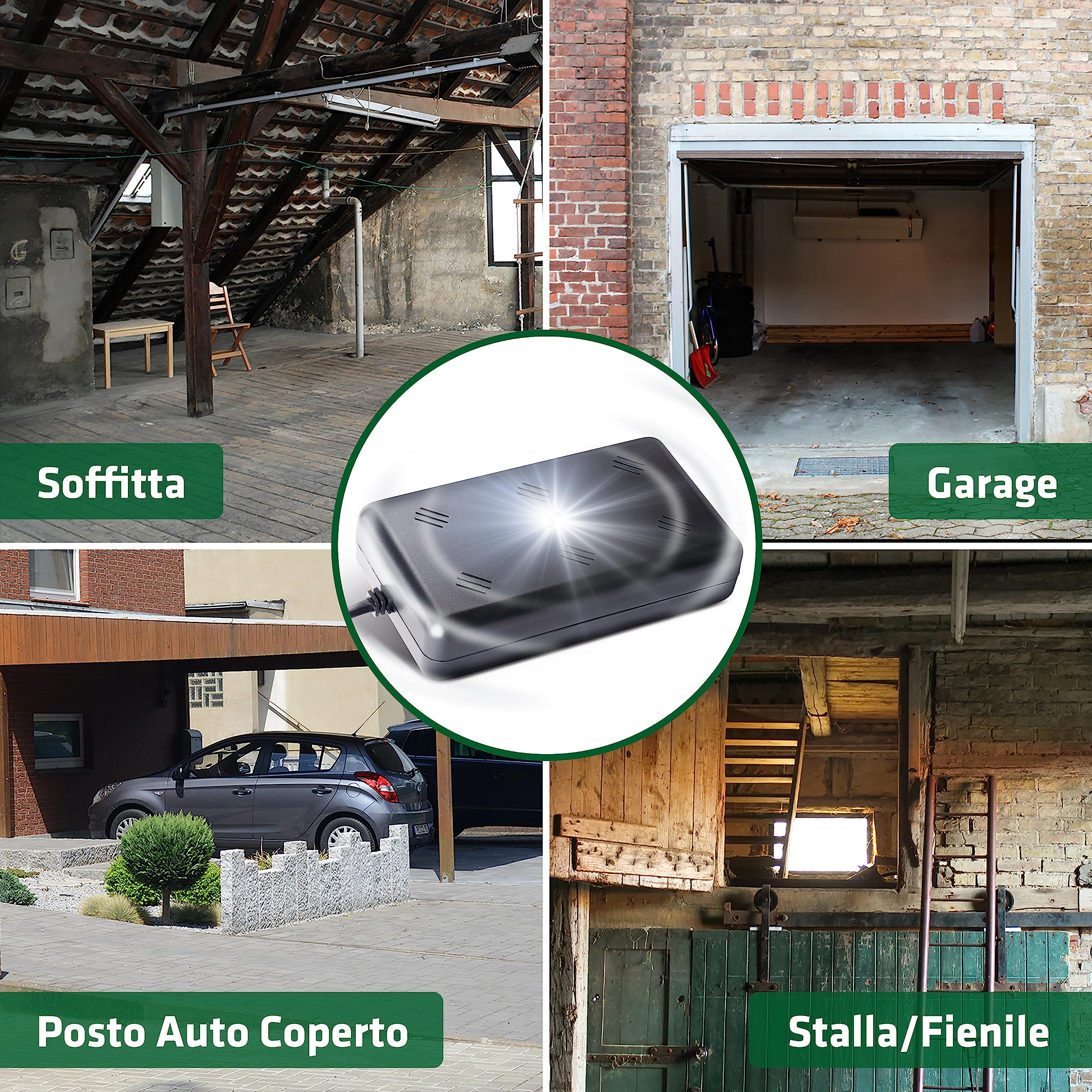 Gardigo® Repellente Martore da Interno con Ultrasuoni | Protezione Antiroditori Casa, Garage, Fienile, Soffitta | Collegamento 230V - Luce Flash LED | Frequenze Variabili, Anti Martora