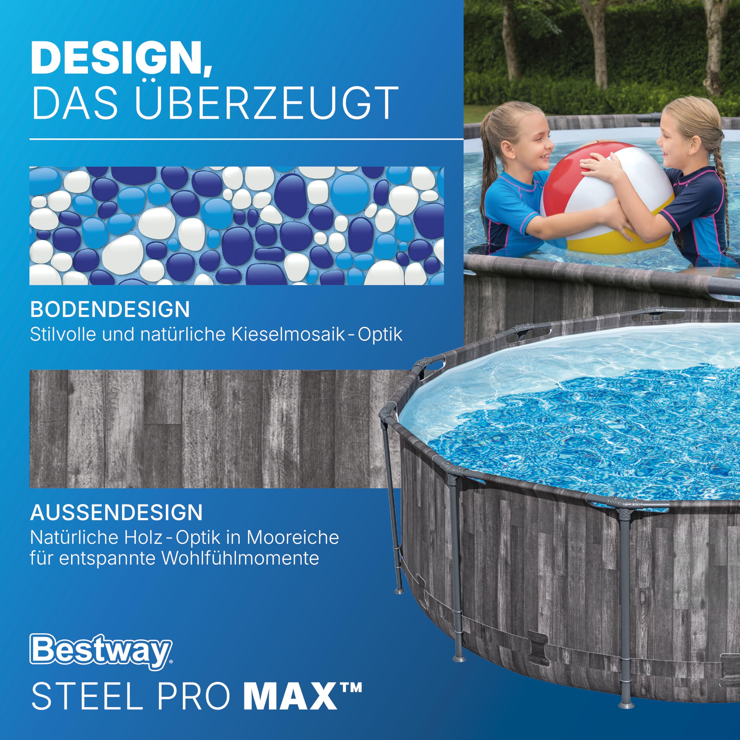 Bestway Steel Pro MAX Solo Pool ohne Zubehör 366 x 100 cm, Holz-Optik (Mooreiche), rund