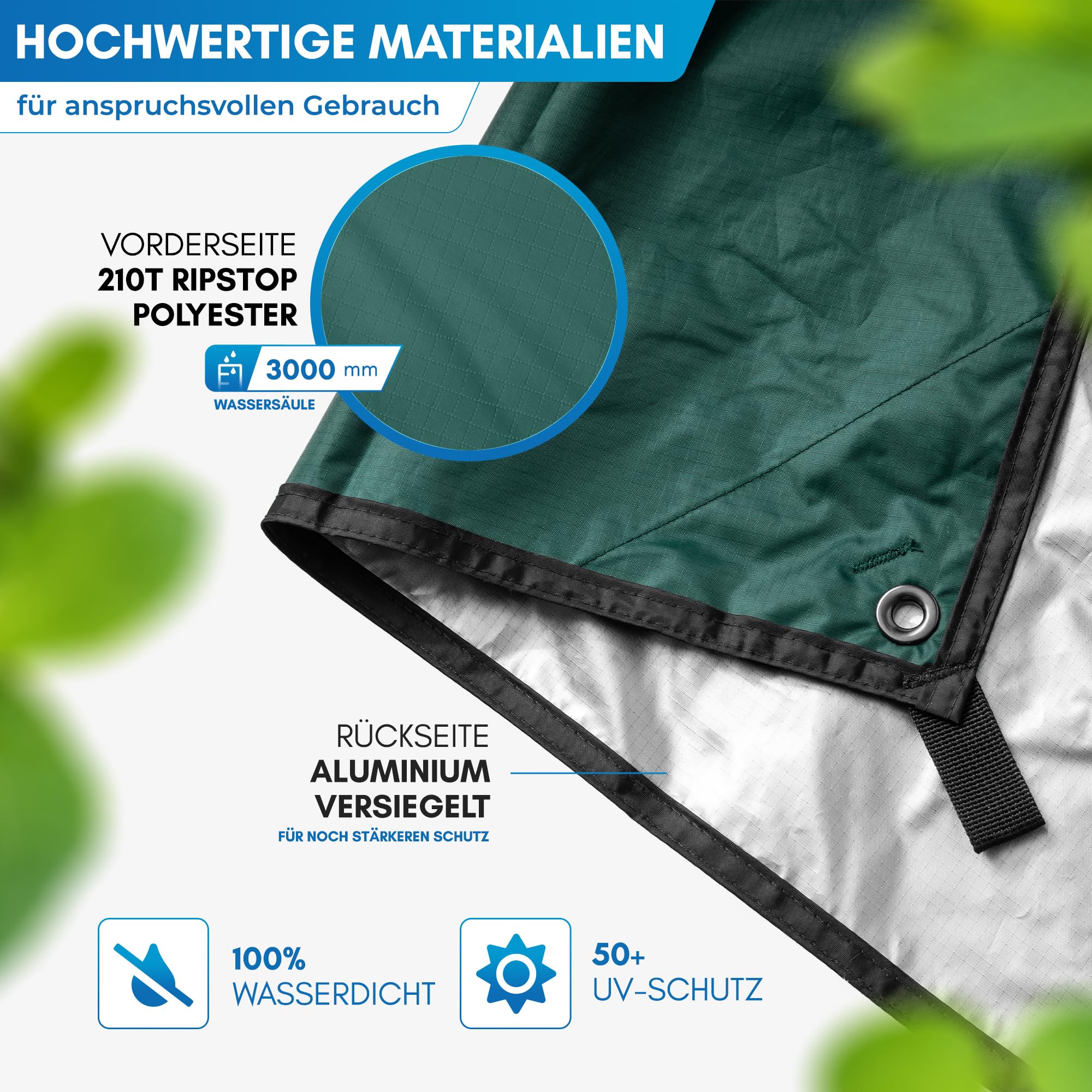 NORDMUT® Tarp 3x3/4m wasserdicht Zeltplane mit Ösen Ultraleicht für Camping Wandern