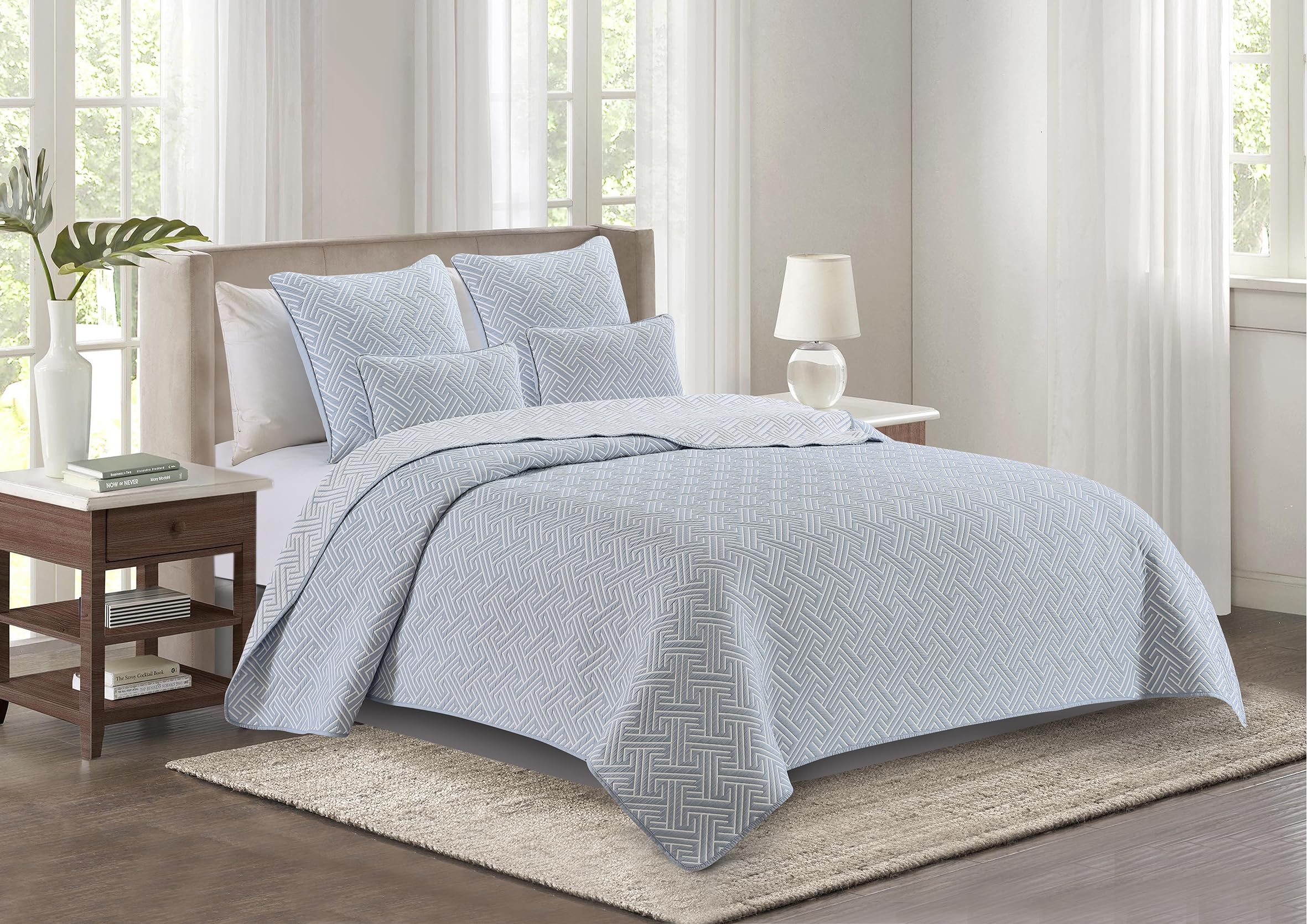 NOVOTEXTIL Colcha Jacquard Cama 135 (235x270) Moderna y Ligera - 100% Microfibra Extrasuave – Cubrecama Transpirable Ideal para Verano y Entretiempo con 2 Fundas de Almohada (50x70) (Sarajevo)
