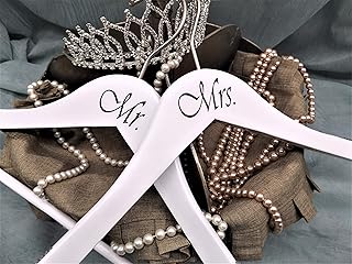 NAHANCO MRMRS20117WH Bridal Hanger Set, White Wood Hangers with Black Imprint (Mr. and Mrs.), 17â€ (2 Piece Set)