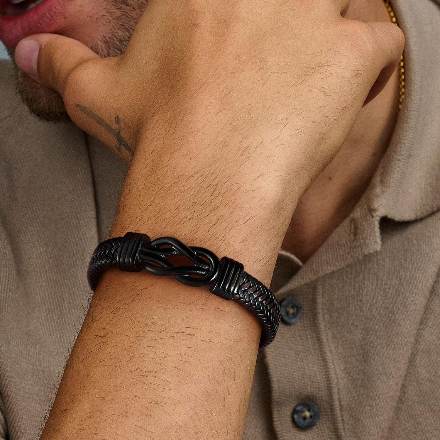 RANKEEF 𝐆𝐢𝐟𝐭𝐬 𝐟𝐨𝐫 𝐌𝐞𝐧 𝐊𝐧𝐨𝐭 𝐁𝐫𝐚𝐜𝐞𝐥𝐞𝐭 Christmas Gift Birthday Gift for Dad Man Son Husband Mens Leather Bracelet Mens Christmas Gifts - Image 3