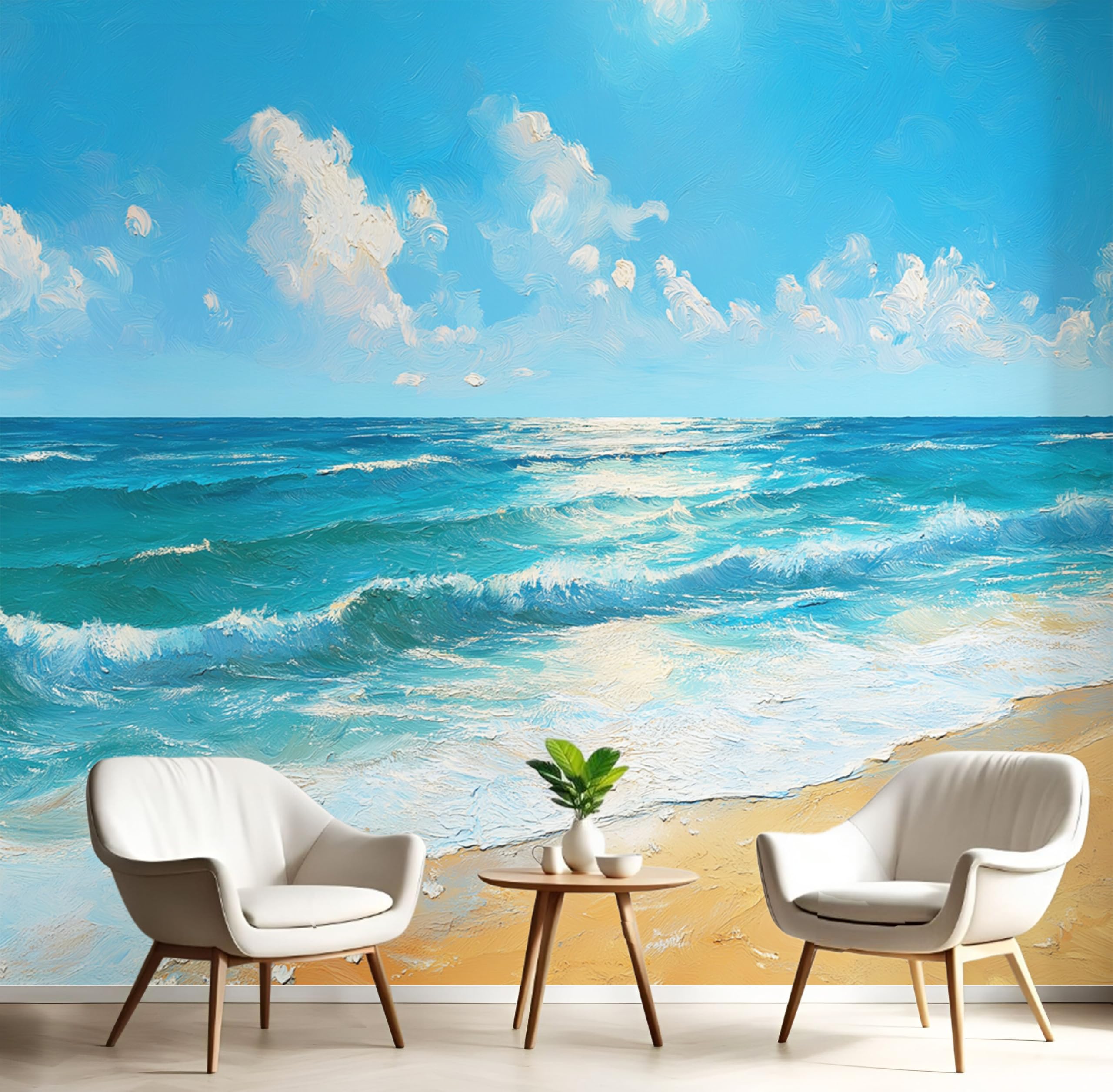 Papier peint panoramique 3D effet peinture à l'huile or et bleu 150x105