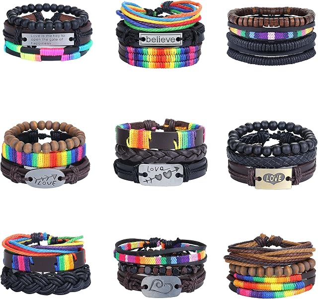 JeryWe 27Pcs Gay Pride Bracelet LGBTQ Accessories Gay Pride Stuff Jewelry Adjustable LGBT Gay Couple Rainbow Bracelets Gay Gifts for Men Women Fashion Bisexual Bracelet