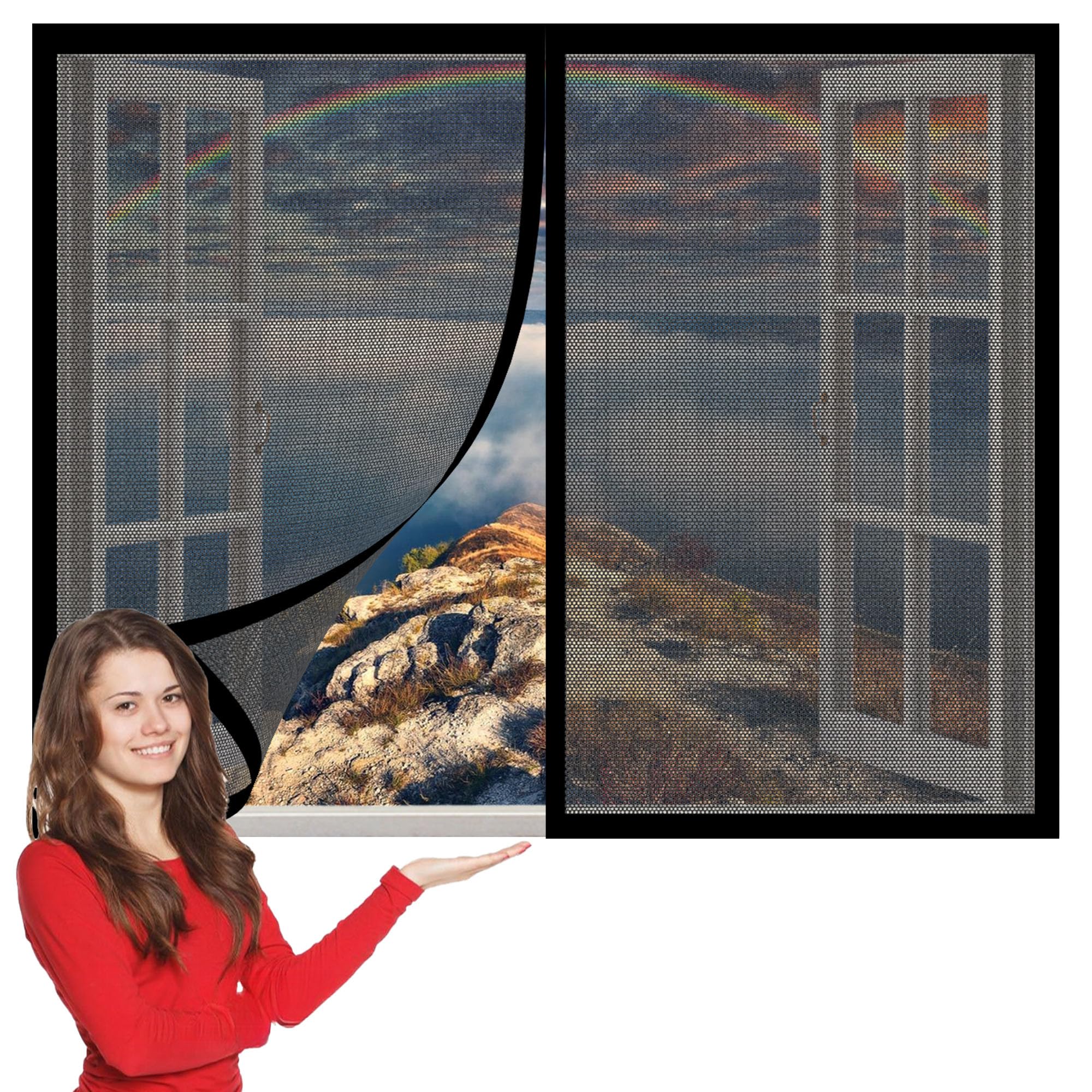 Magnetic Fly Screens Windows 120 x 120 cm with Selfadhesive DIY Window Bug Screen Kit Mosquito Easy Install for Windows Doors and Patio Screens, Black