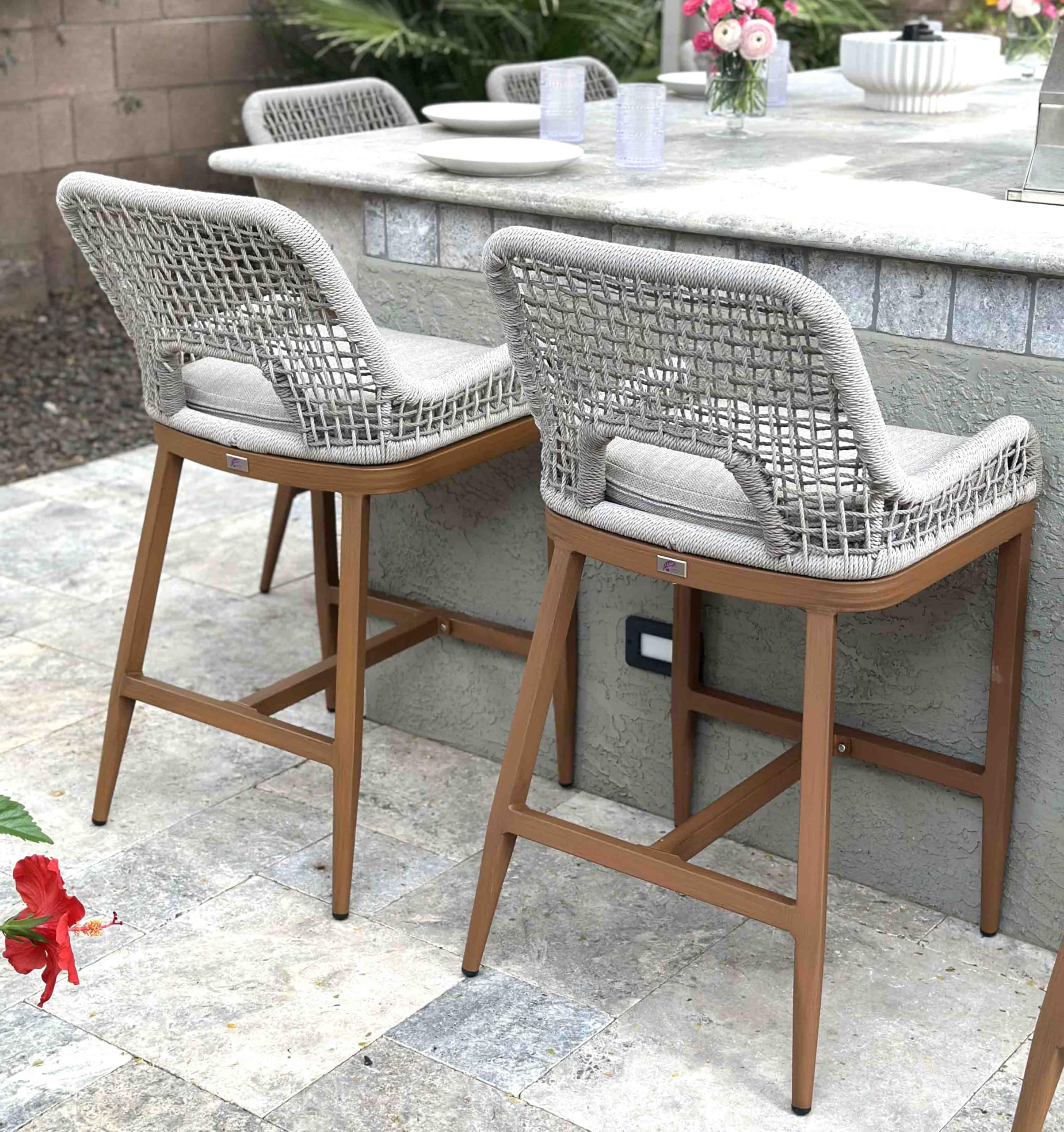 PURPLE LEAF Counter Height Bar Stools Set of 2 Outdoor Bar Chair with Backrest and Footrest Cushions Included Modern Patio Metal Counter Stools