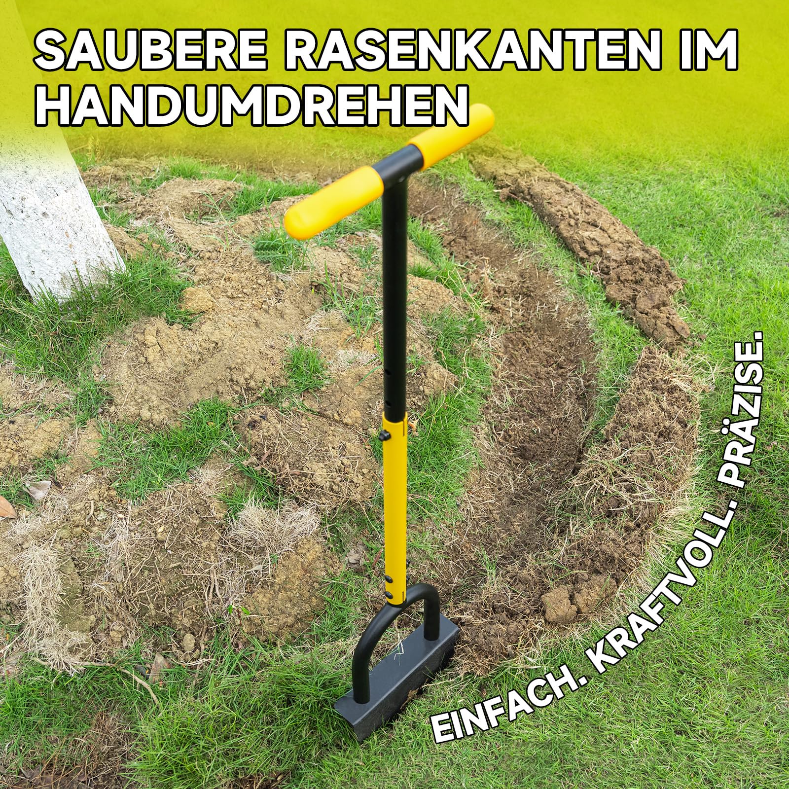 Manueller Rasenkantenstecher mit Verstellbarer Länge von 96–106 cm, Sägezahn-Kantenstecher mit breiter Trittfläche und Klinge aus Manganstahl, Gartenwerkzeug zum Abstechen von Beeten
