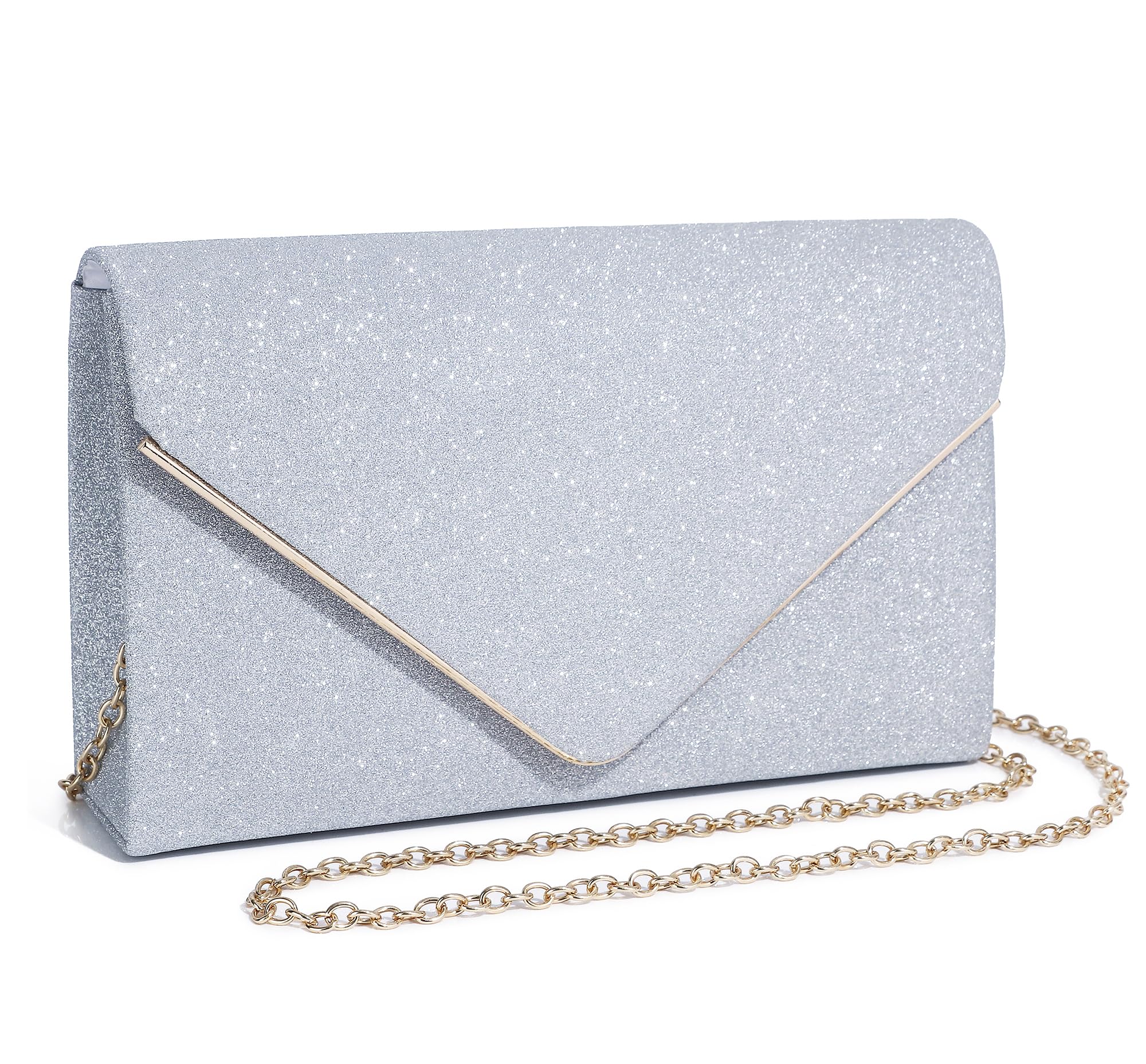 MUDUO Evening Bags and Clutches for Women Clutch Purse for Women Wedding Party Prom Clutch Shoulder Cross Body Handbag (Silver)