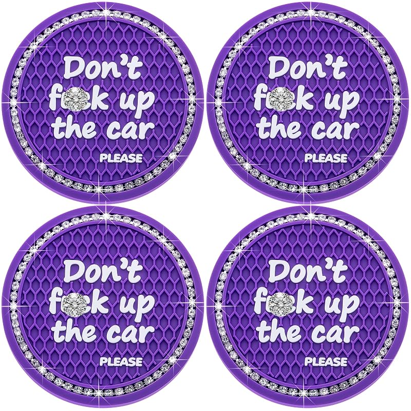 Porta-Copos para Carro em Silicone com Strass, Base Antiderrapante, Redondo, 6 mm, Alphabet Purple & White, 2 unidades
