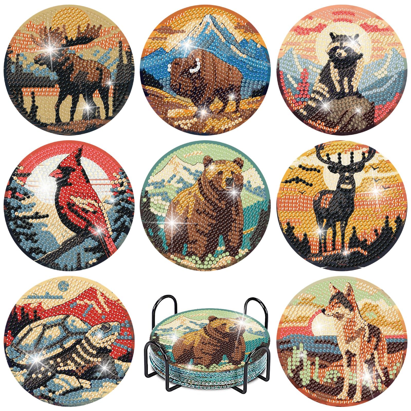 EFNHJF5 8 Stück Diamond Painting untersetzer mit Holder,Abstrakte Pflanzen Diamond Painting für Anfänger, Diamond Painting Erwachsene & Kinder,Küche Wohnzimmer Dekoratio
