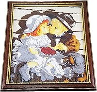 Vista 1 de Handmade Gift for Twins sister brother Bead embroidery wall decor seed stitch picture for nursery