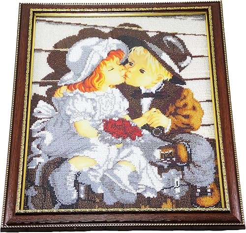 Handmade Gift for Twins sister brother Bead embroidery wall decor seed stitch picture for nursery