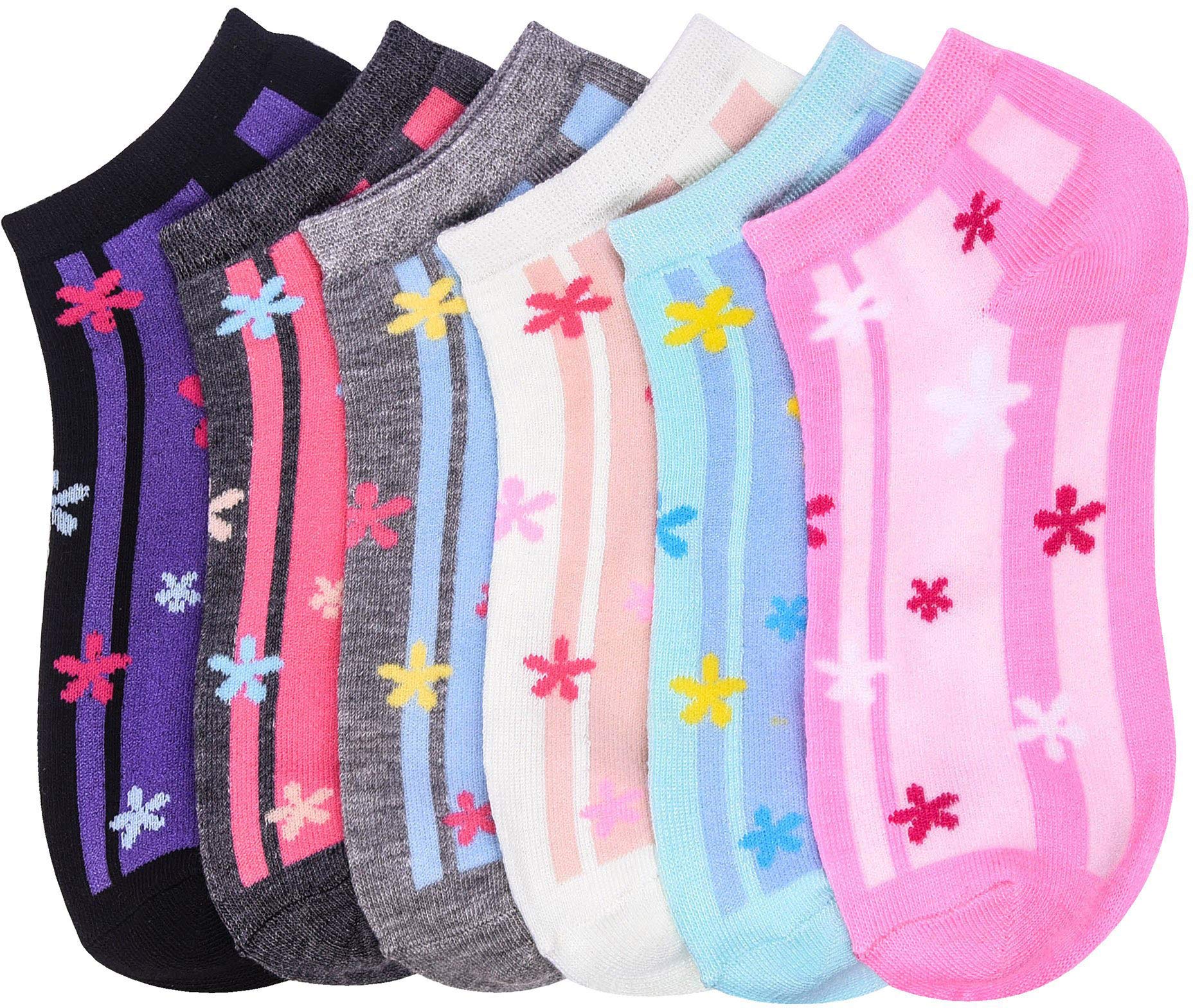 ToBeInStyle Pack of 6 Printed &amp; Solid Low Cut Ankle Socks - Kid’s &amp; Adults