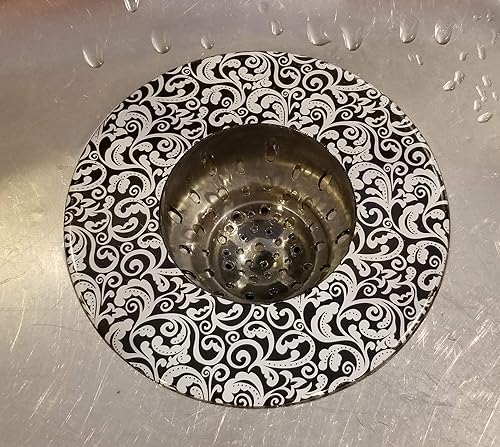 Handy Housewares Colador decorativo para fregadero de cocina de 5.25 pulgadas de diámetro (paquete individual, patrón negro)