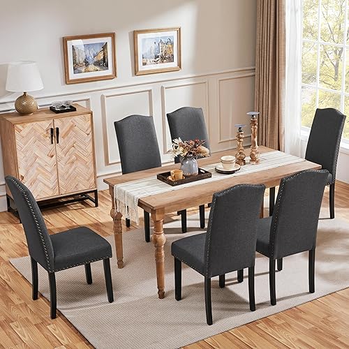 Miniatura 2 de Yaheetech Juego de 6 sillas Parson sin brazos con patas de madera de goma y tela no tejida para cocina, comedor, sala de estar, recepción, color