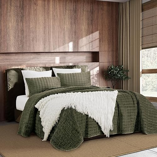 Miniatura 5 de SHALALA NEW YORK Juego de edredón de pana de 3 piezas, tamaño Queen, funda de cama a rayas, colcha acogedora con 2 fundas de almohada a juego, juego