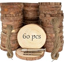 Unfinished Natural Wooden Slices 60 Pcs 3.2-4 Inch Wood Circles for Crafts DIY Christmas Ornament Craft Wood Kit with Bit,Blank Round Wood Slice with Bark for Art,Painting,Party 60