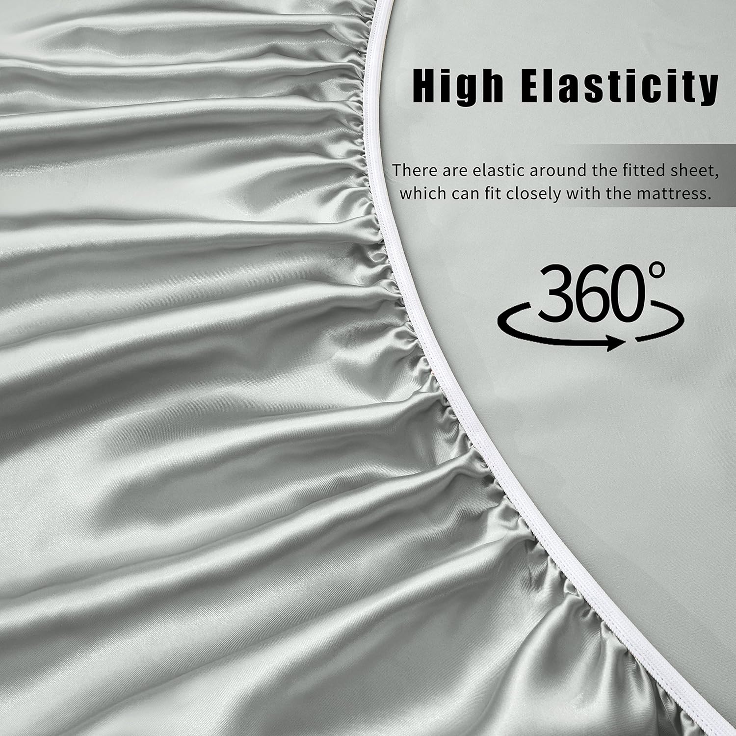 VACVELT 4pcs Silver Grey Satin Sheets King Size Bed Set, 15 Inch Deep Pocket Silky Satin Sheet Set, Soft Satin Bedding Set Cooling & Luxury Bed Sheets, 1 Fitted Sheet + 1 Flat Sheet + 2 Pillowcases