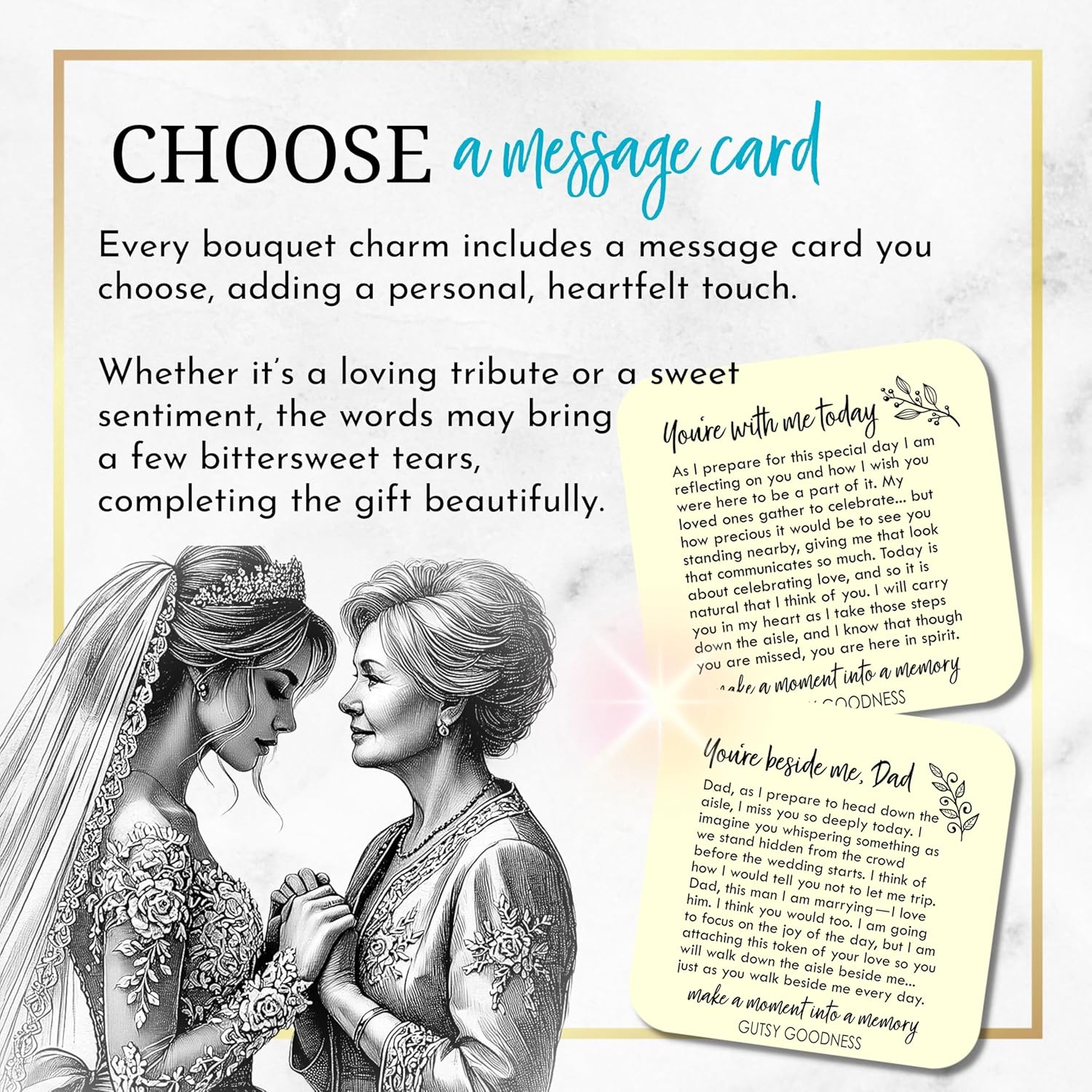 Gutsy Goodness Build A Bouquet Charm Personalized Bridal Wedding Photo Picture Frame Memorial, Choose All Options | Saying, Angel, Brooch, Pearl, Heart, Message Card & More to Make Customized Jewelry - Image 4