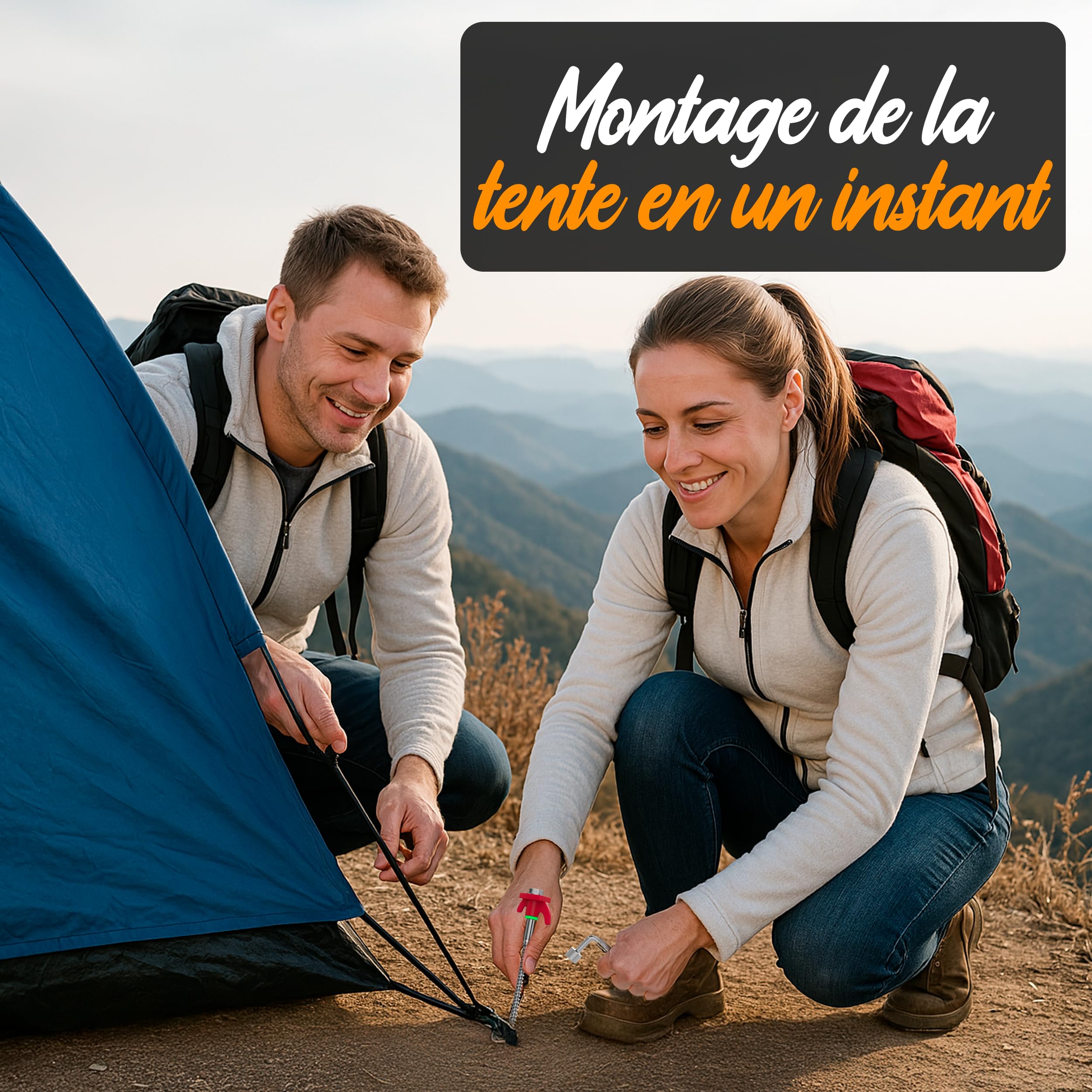 Set XXL Piquet de Tente a Visser I 24 Piquets de Tente inoxydables Anneaux I 2 Outils de vissage Sac et extracteur adaptés aux sols durs pour Camping I Sardine Tente I Sardine Camping