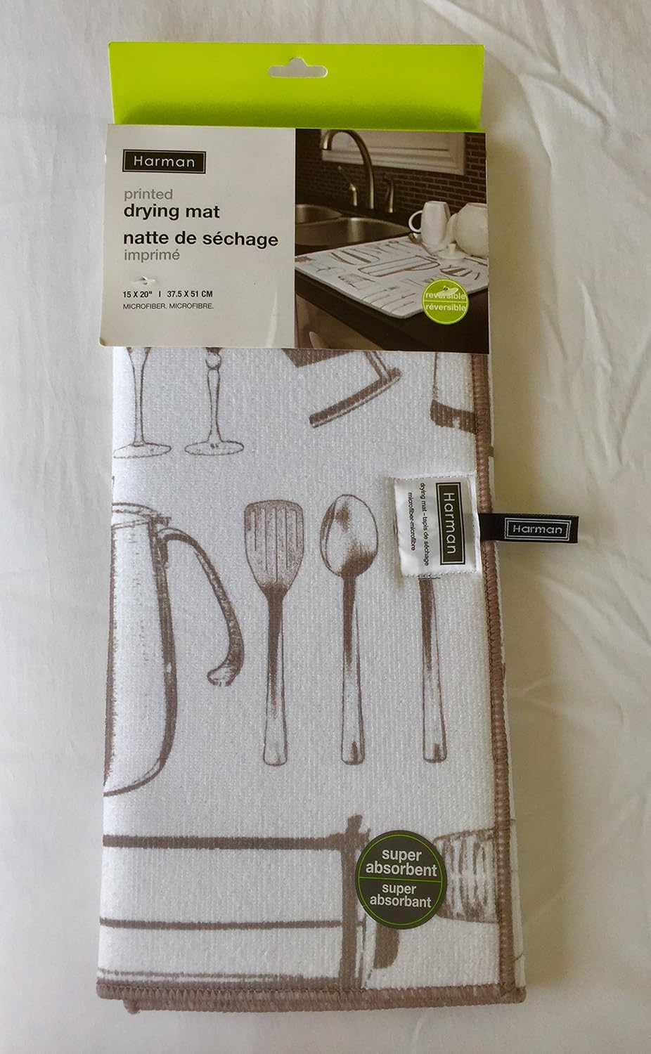 Harman Dish Drying Mat, Reversible Microfiber, 15" x 20