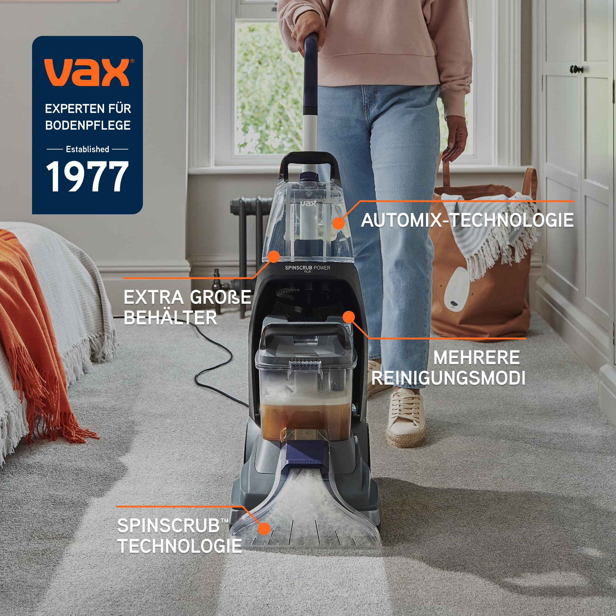Vax SpinScrub Power Plus Polsterreiniger Gerät Teppichreiniger für Polster & Fleckenentfernung mit SpinScrub-Technologie, XL-Tank, schnelltrocknende Leistung und kraftvolle Haushalt Reinigung