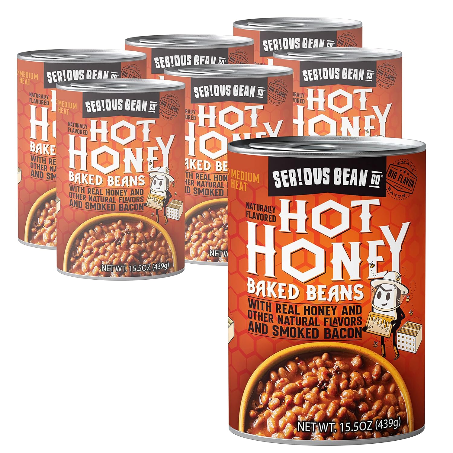 SERIOUS Bean Co Hot Honey Baked Beans with Real Honey & Smoked Bacon, Fully Cooked