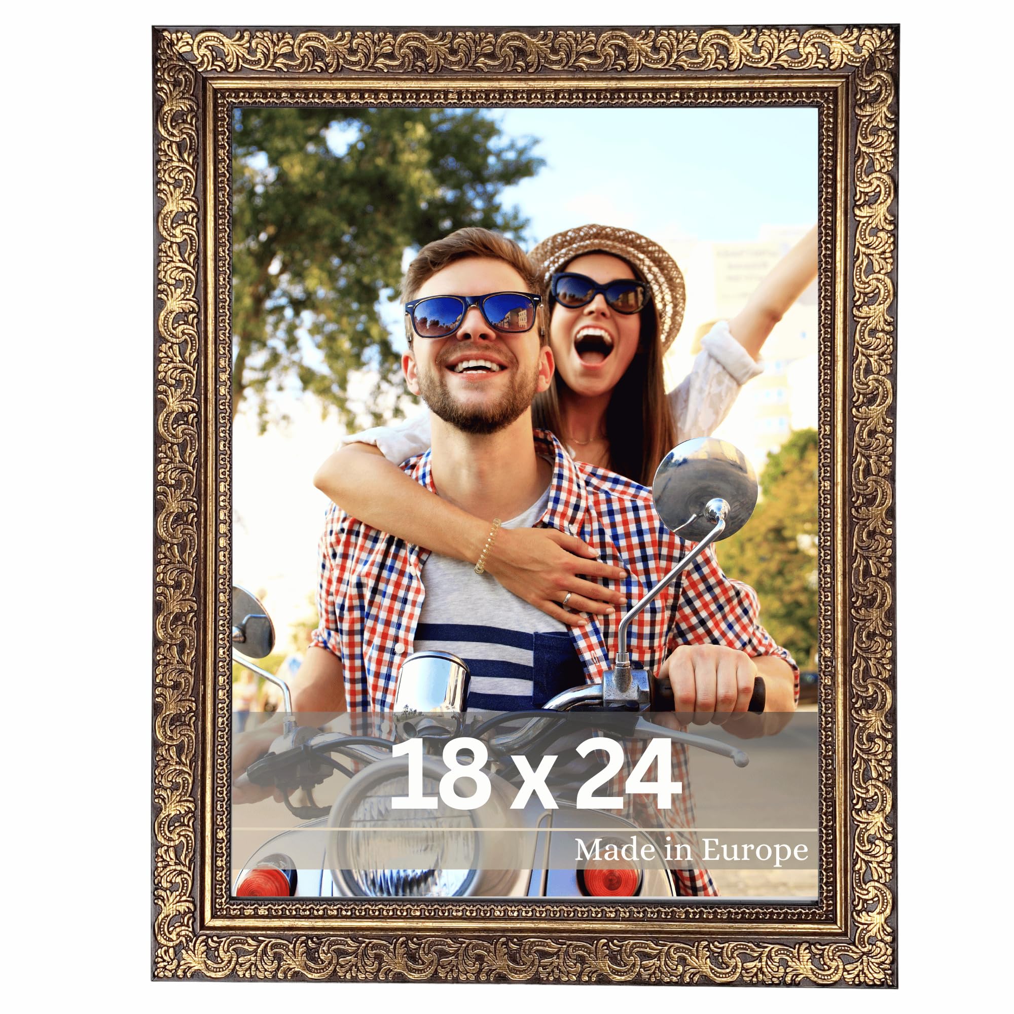 VictoR Photo Frame Vinci - 18x24 cm Brown Gold - Vintage Baroque - Decorated frame 22x20 mm - unbreakable acrylic glass - MDF backing - for portrait and landscape format - Made in Europe
