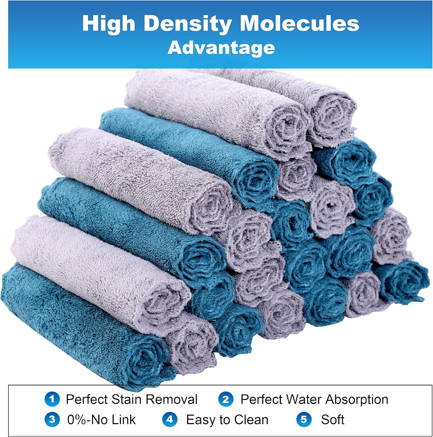 24 Pack Dishcloths - Nonstick Oil Washable Fast Drying - Substitute for Paper Towel - Absorbent and Soft Wash Clothes for Kitchen - Cleaning Wipes (Ocean Aqua - Grey, 6.3 X 11 Inch)