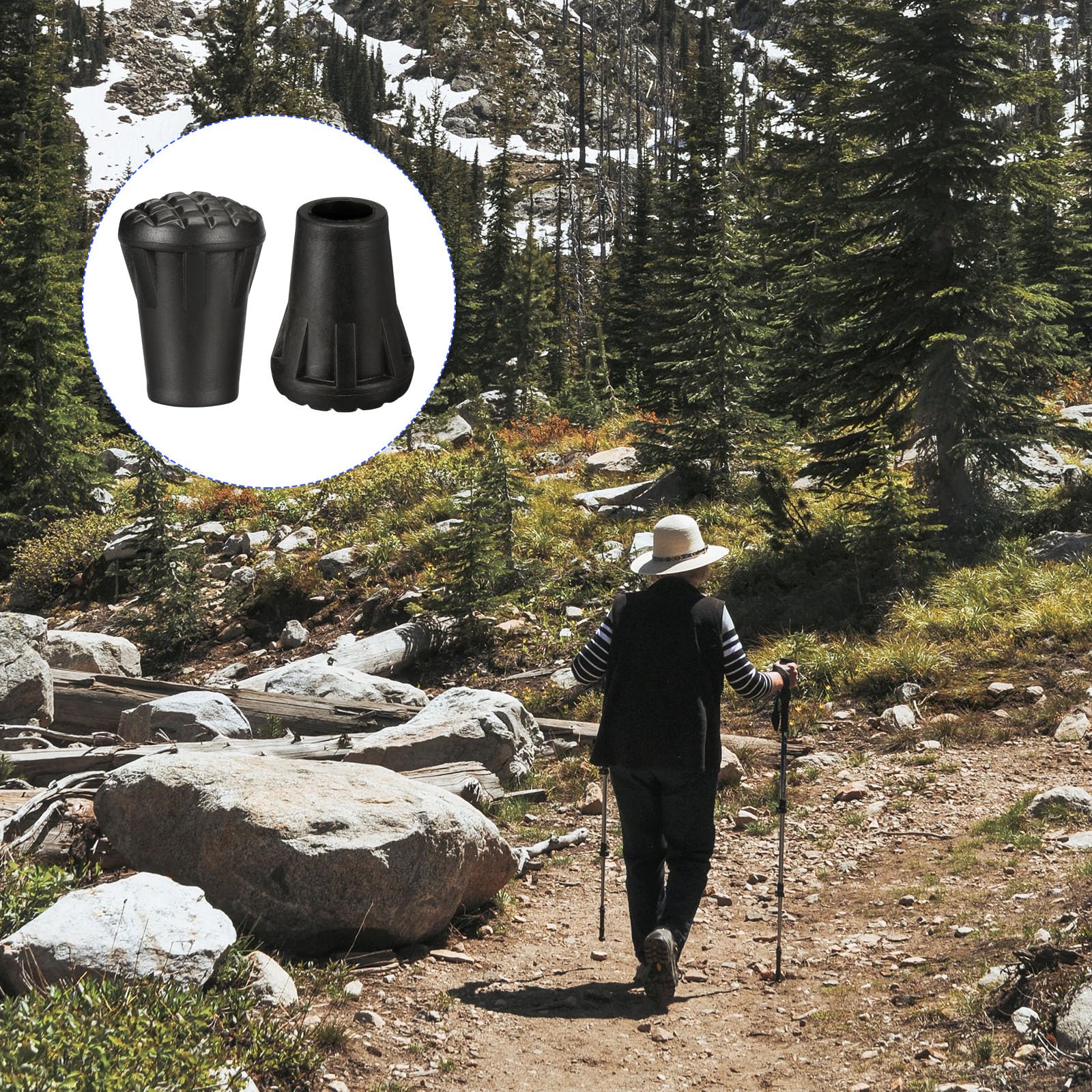 M METERXITY 2 Pack Trekking Pole Tips- Cane Hiking Stick Tip Replacement Walking Stick Protectors Accessories for Hiking Walking Camping (10.5mm, Black)